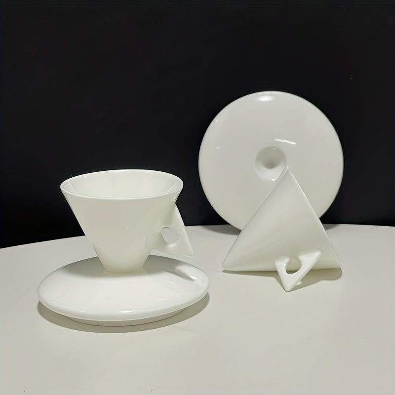 Pyramid Espresso Cup & Saucer Set — Bone China, Set of 2 (70ml)