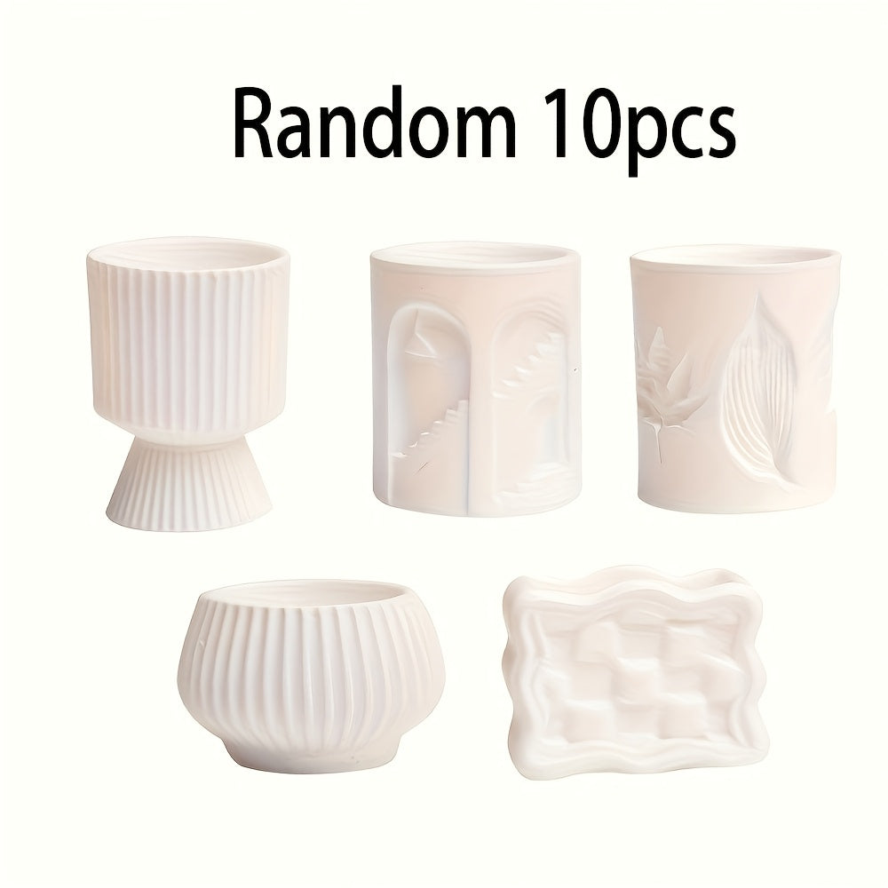 10pcs Mini White Resin Flower Pots - Miniature Garden Decor & Craft Supplies