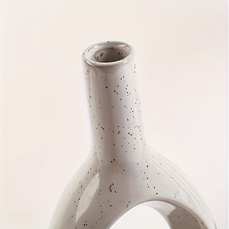 Nordic Ceramic Flower Vase | Geometric Herringbone Design | Black & White