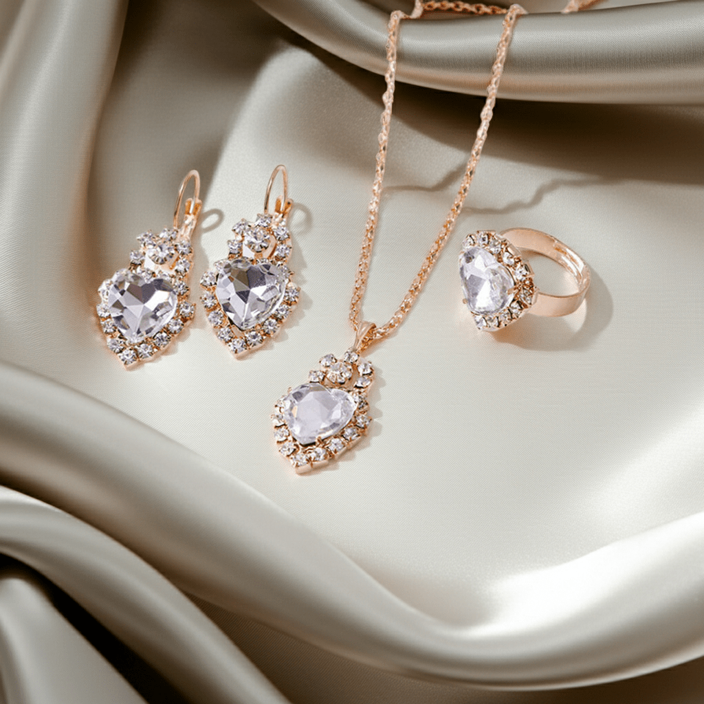 Rhinestone Splash Set | Necklace, Earrings & Ring Jewelry Set